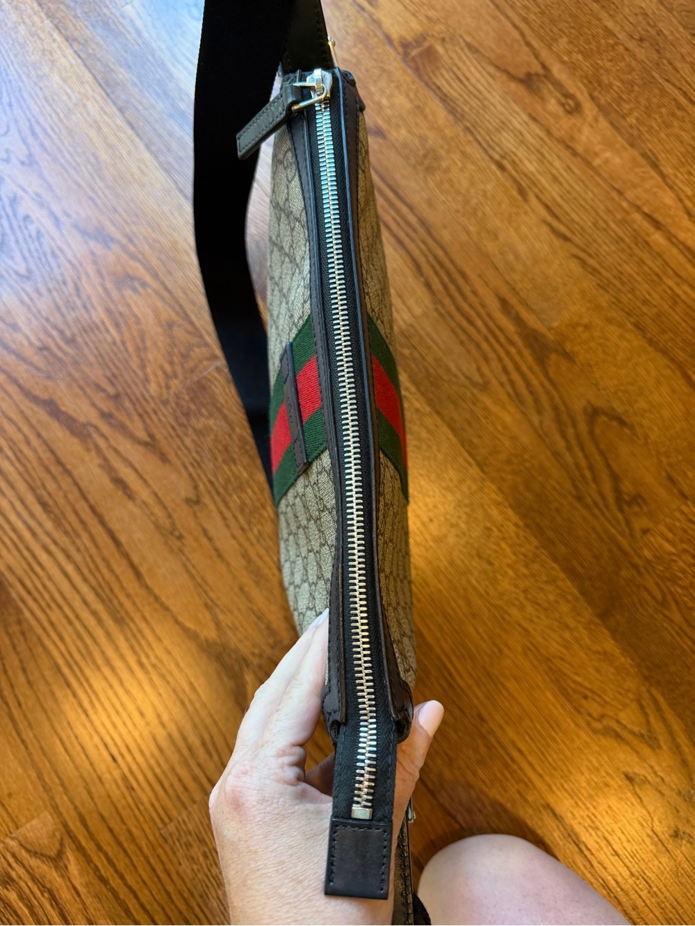 Gucci Beige GG Canvas Messenger Bag with Green-Red Stripe - Picture 10 of 11